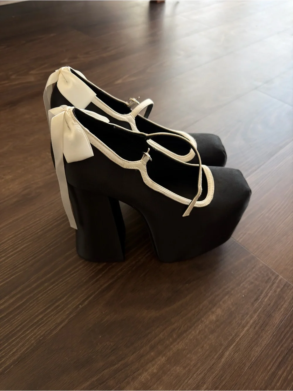 Platform Mary Jane Heels with White Bow